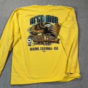 VTG Bayside Long Sleeve T-Shirt Mens XL Yellow Graphic Union Pride Eagle‎ USA